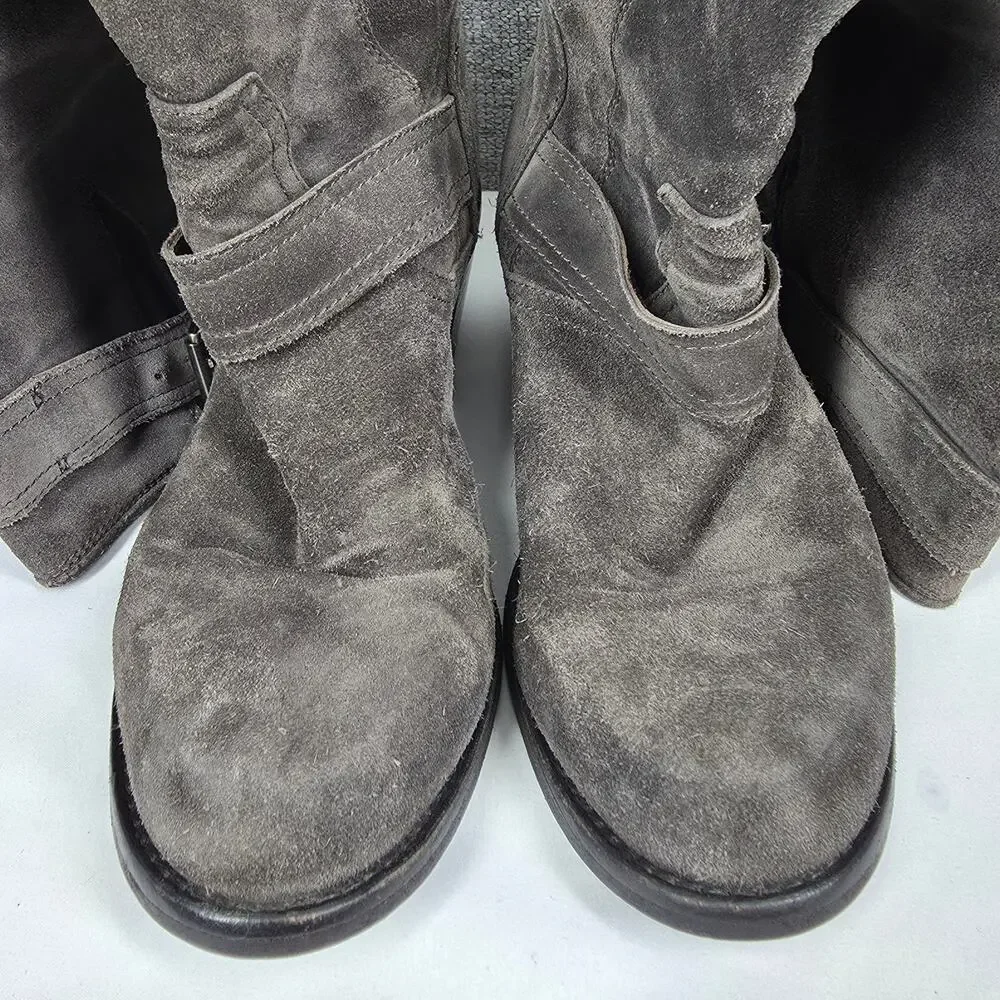 AGL GRAY SUEDE TALL RIDING BOOTS SIZE 36 EU / US 6 BUCKLE HEEL MINIMALIST CHIC